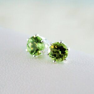 Genuine Peridot Stud Earrings in Sterling Silver